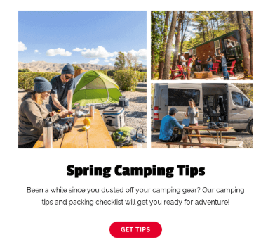 KOA’s Spring email newsletter featuring tips